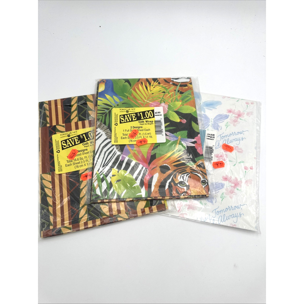 3 Packs Vintage Forget Me Not Gift Wrap Safari And Love Theme